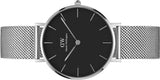  Shop Authentic Daniel Wellington Classic Petite Sterling Black Dial Silver Mesh Bracelet Watch For Women - DW00100162 - Luxxuri