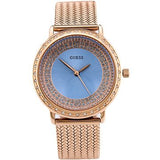  Shop Authentic Guess Willow Crystal Blue Dial Rose Gold Mesh Bracelet Watch For Women - W0836L1 - Luxxuri