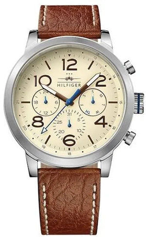  Shop Authentic Tommy Hilfiger Jake Multifunction White Dial Brown Leather Strap Watch for Men - 1791230 - Luxxuri