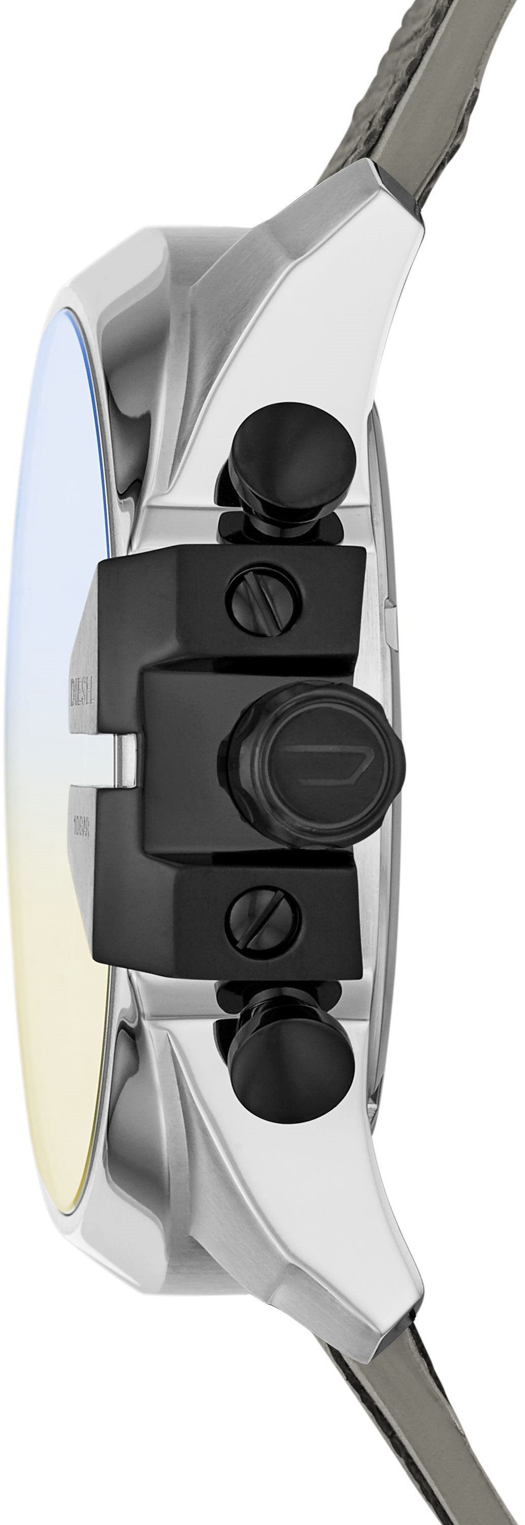 Diesel Mega Chief Quartz Black Dial Grey Leather Strap Watch For Men - DZ4523