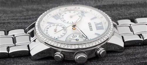  Shop Authentic Guess Mini Sunrise Chronograph Quartz Silver Dial Silver Steel Strap Watch For Women - W0623L1 - Luxxuri