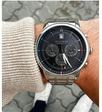  Shop Authentic Tommy Hilfiger Kyle Chronograph Grey Dial Silver Steel Strap Watch for Men - 1791632 - Luxxuri