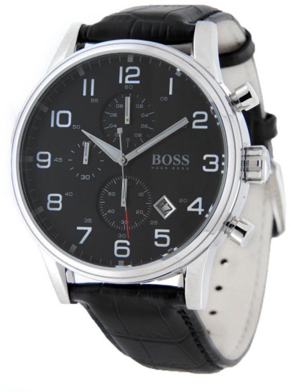  Shop Authentic Hugo Boss Aeroliner Chronograph Black Dial Black Leather Strap Watch For Men - 1512448 - Luxxuri