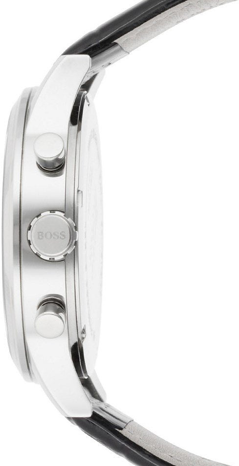  Shop Authentic Hugo Boss Aeroliner Chronograph Black Dial Black Leather Strap Watch For Men - 1512448 - Luxxuri