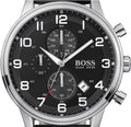  Shop Authentic Hugo Boss Aeroliner Chronograph Black Dial Black Leather Strap Watch For Men - 1512448 - Luxxuri