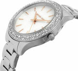  Shop Authentic Michael Kors Liliane Three Hand Mother of Pearl White Dial Silver Steel Strap Watch For Women - MK4556 - Luxxuri