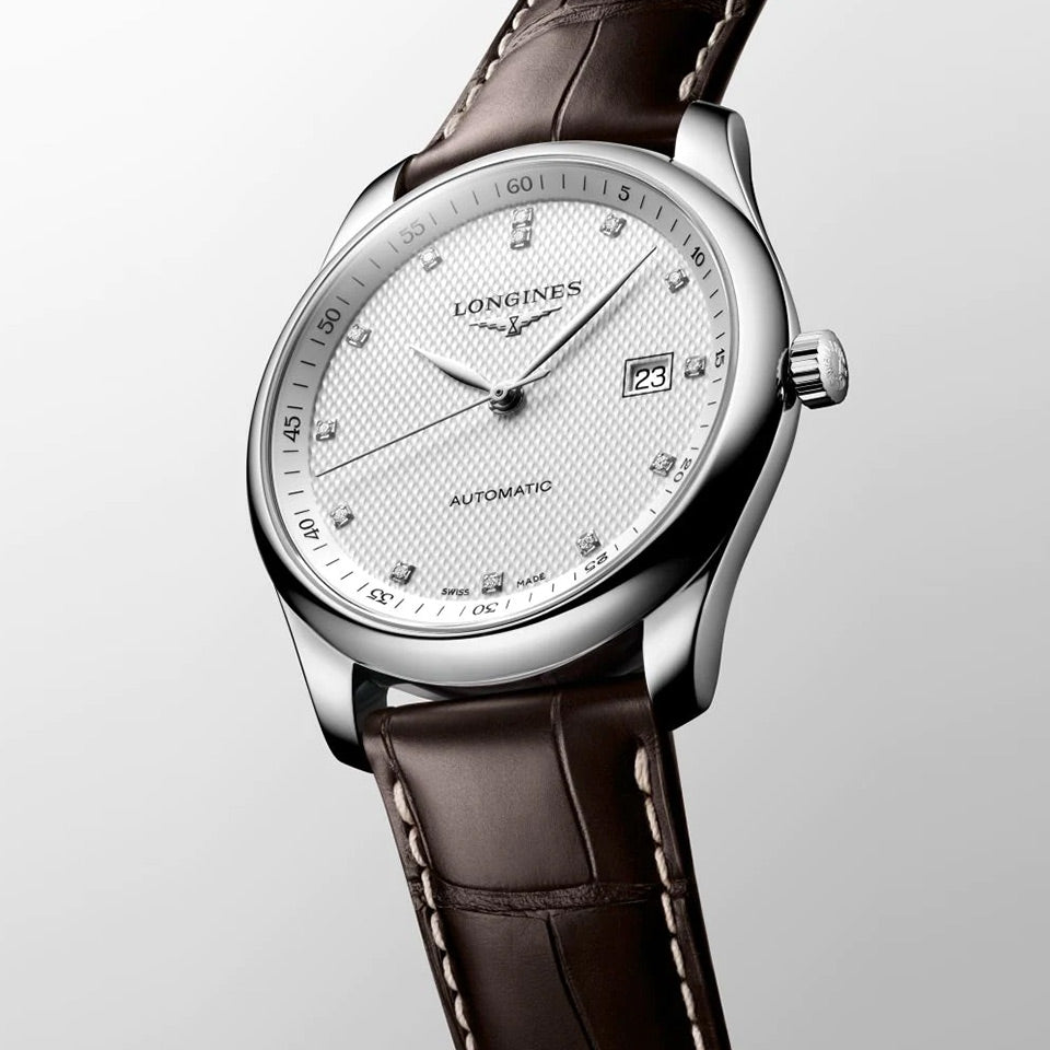  Shop Authentic Longines Master Collection Automatic 38.5mm Silver Diamond Dial Brown Leather Strap Watch for Men - L2.755.4.77.3 - Luxxuri