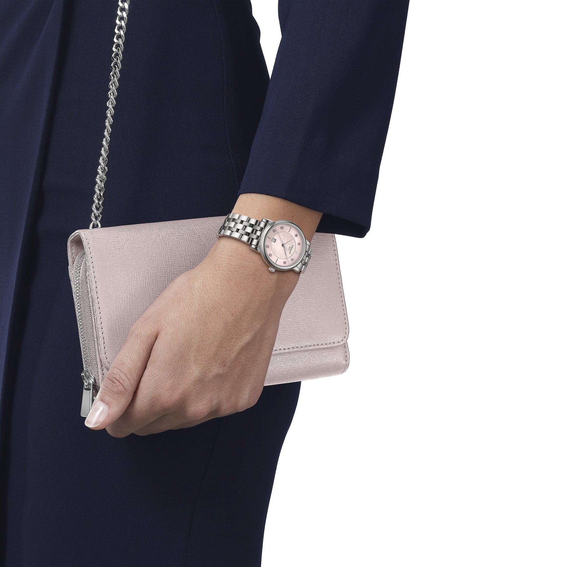 Tissot Carson Premium Lady Mother of Pearl Pink Dial Silver Steel Strap Watch For Women - T122.210.11.159.00