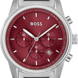  Shop Authentic Hugo Boss Trace Chronograph Red Dial Silver Steel Strap Watch For Men - 1514004 - Luxxuri