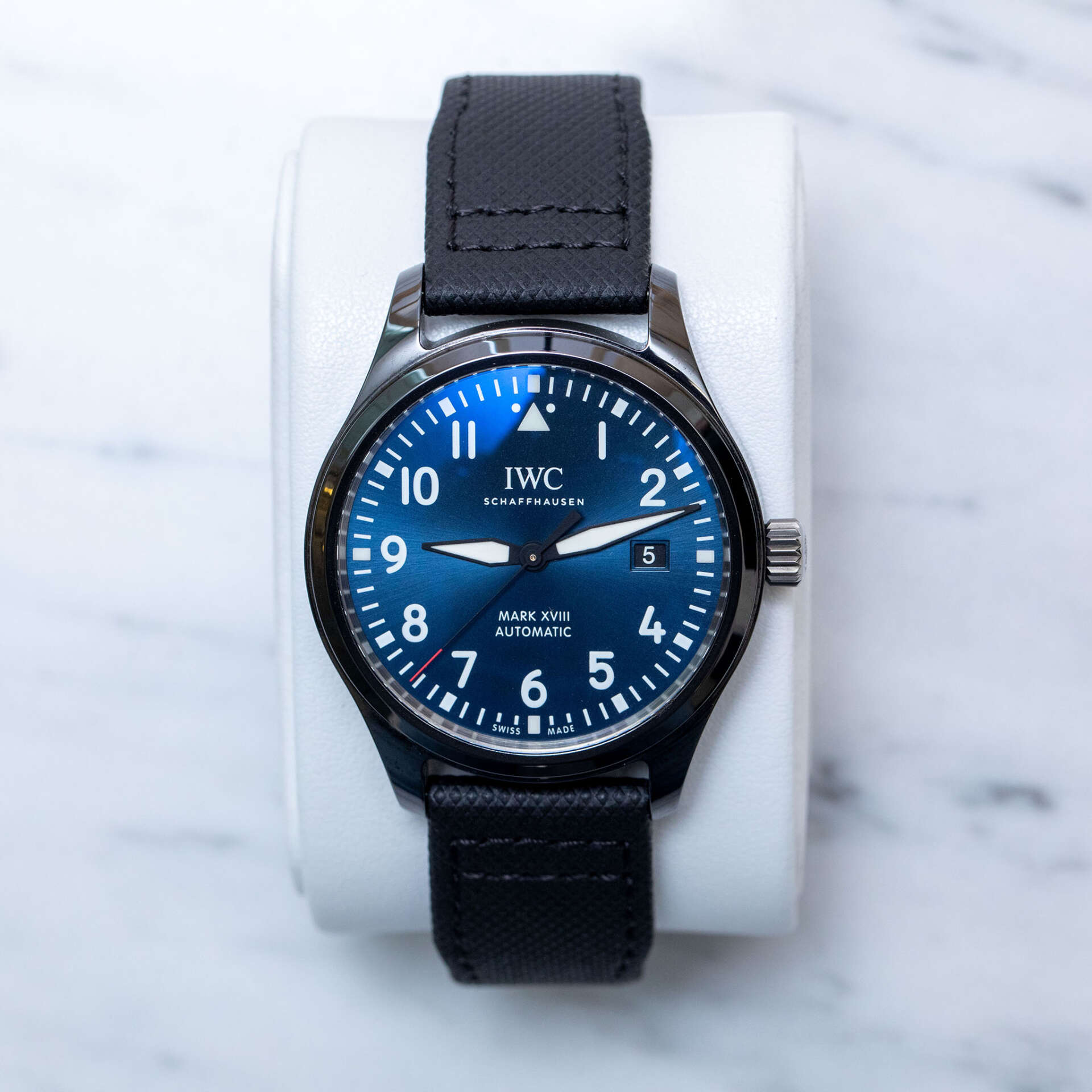  Shop Authentic IWC Pilot’s Watch Mark XVIII Edition “Laureus Sport for Good Foundation" Blue Dial Black Nylon Strap Watch for Men - IW324703 - Luxxuri
