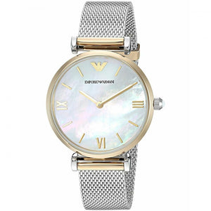  Shop Authentic Emporio Armani Gianni T Bar Mother of Pearl Dial Silver Mesh Bracelet Watch For Women - AR2068 - Luxxuri