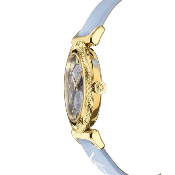  Shop Authentic Versace V-Motif Grey Dial Blue Leather Strap Watch for Women - VERE00318 - Luxxuri