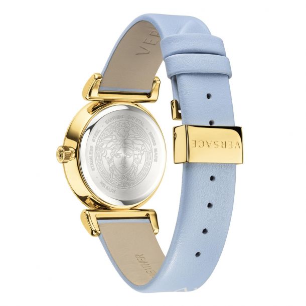  Shop Authentic Versace V-Motif Grey Dial Blue Leather Strap Watch for Women - VERE00318 - Luxxuri