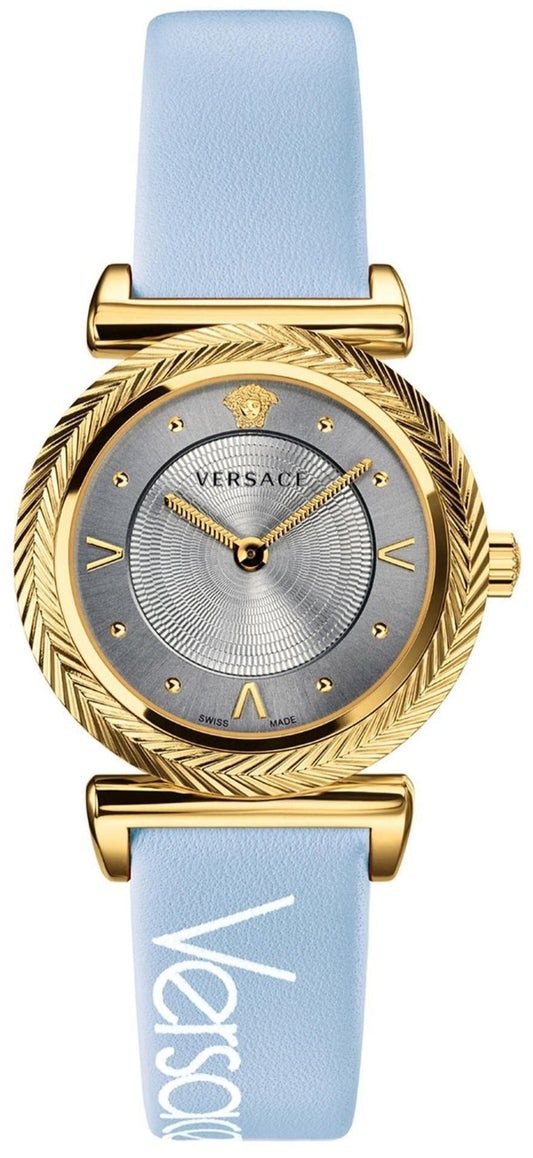  Shop Authentic Versace V-Motif Grey Dial Blue Leather Strap Watch for Women - VERE00318 - Luxxuri
