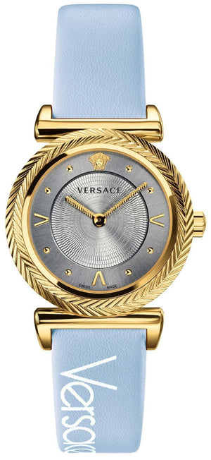  Shop Authentic Versace V-Motif Grey Dial Blue Leather Strap Watch for Women - VERE00318 - Luxxuri