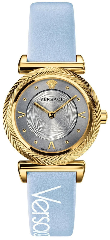  Shop Authentic Versace V-Motif Grey Dial Blue Leather Strap Watch for Women - VERE00318 - Luxxuri
