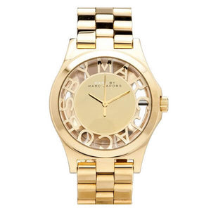  Shop Authentic Marc Jacobs Henry Transparent Gold Dial Gold Steel Strap Watch for Women - MBM3206 - Luxxuri
