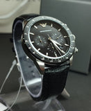  Shop Authentic Emporio Armani Mario Chronograph Black Dial Black Leather Strap Watch For Men - AR11243 - Luxxuri