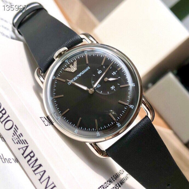  Shop Authentic Emporio Armani Aviator Quartz Black Dial Black Leather Strap Watch For Men - AR11336 - Luxxuri