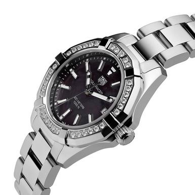  Shop Authentic Tag Heuer Aquaracer Quartz Diamonds Black Dial Silver Steel Strap Watch for Women - WAY131P.BA0748 - Luxxuri