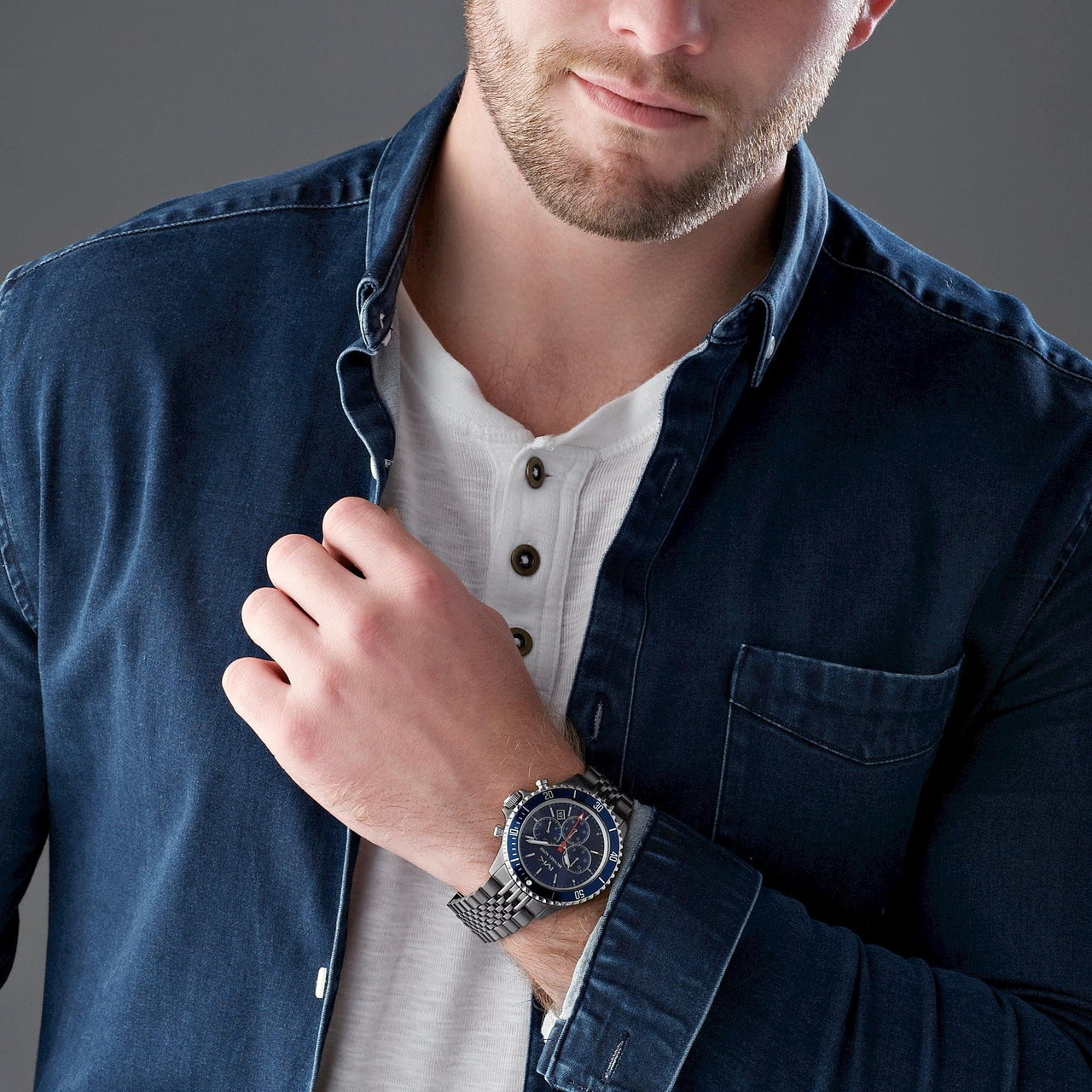  Shop Authentic Michael Kors Bayville Chronograph Blue Dial Grey Steel Strap Watch For Men - MK8727 - Luxxuri