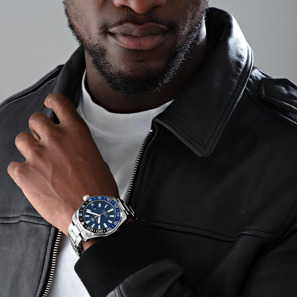 Tag Heuer Aquaracer GMT Calibre 6 Automatic Blue Dial Silver Steel Strap Watch for Men - WAY201T.BA0927