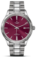 Tudor Style Automatic Burgundy Red Dial Silver Steel Strap Watch for Men - M12710-0015