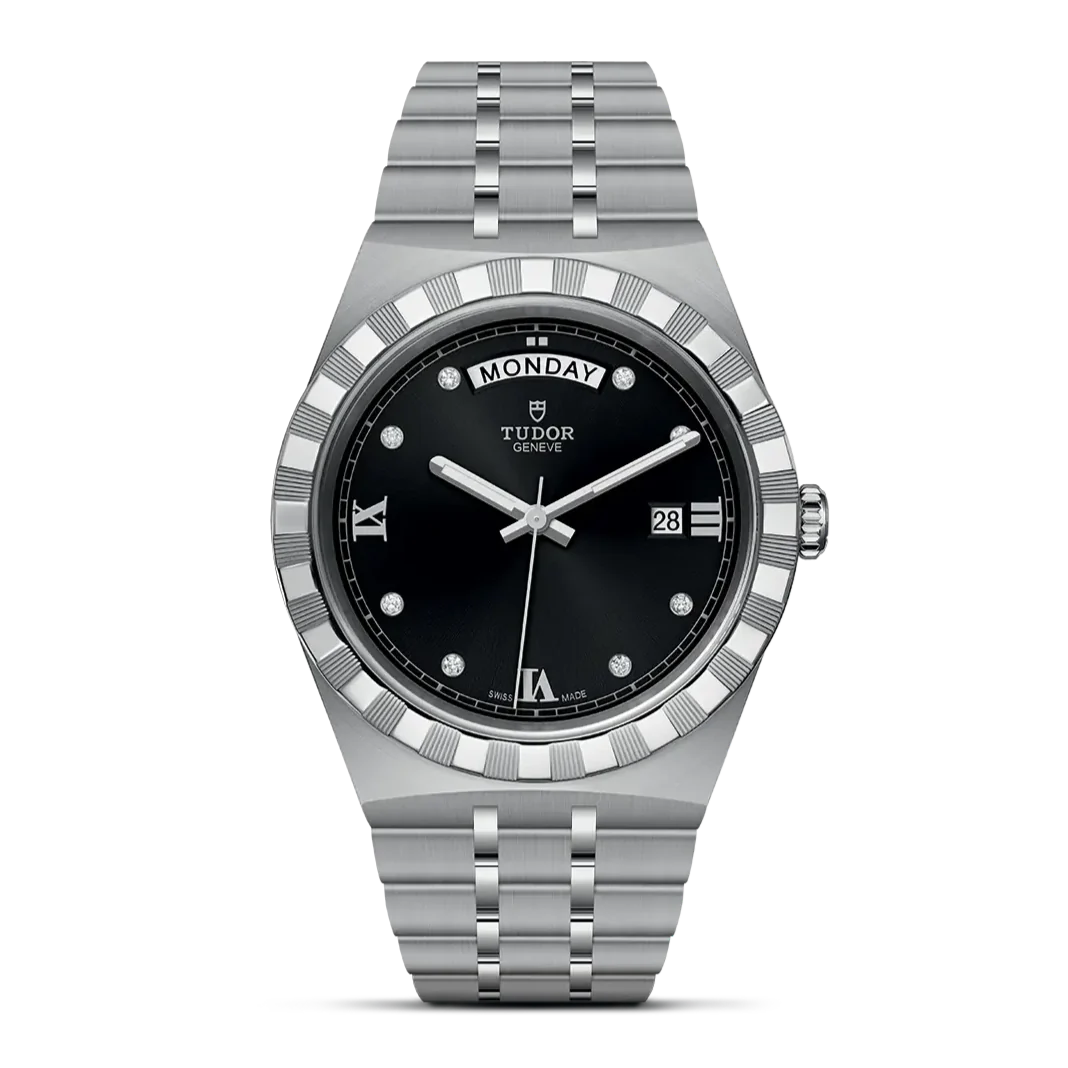 Tudor Royal Automatic Diamonds Black Dial Silver Steel Strap Watch for Men - M28600-0004