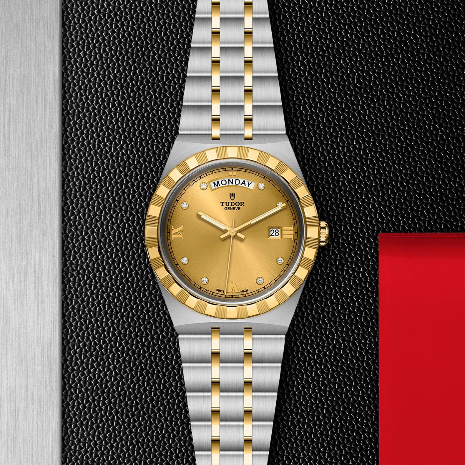 Tudor Royal Automatic Diamonds Gold Dial Two Tone Steel Strap Watch for Men - M28603-0006