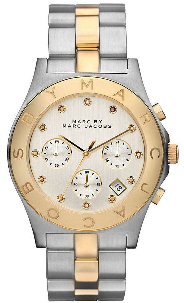  Shop Authentic Marc Jacobs Blade Chronograph Silver Dial Two Tone Steel Strap Watch for Women - MBM3177 - Luxxuri
