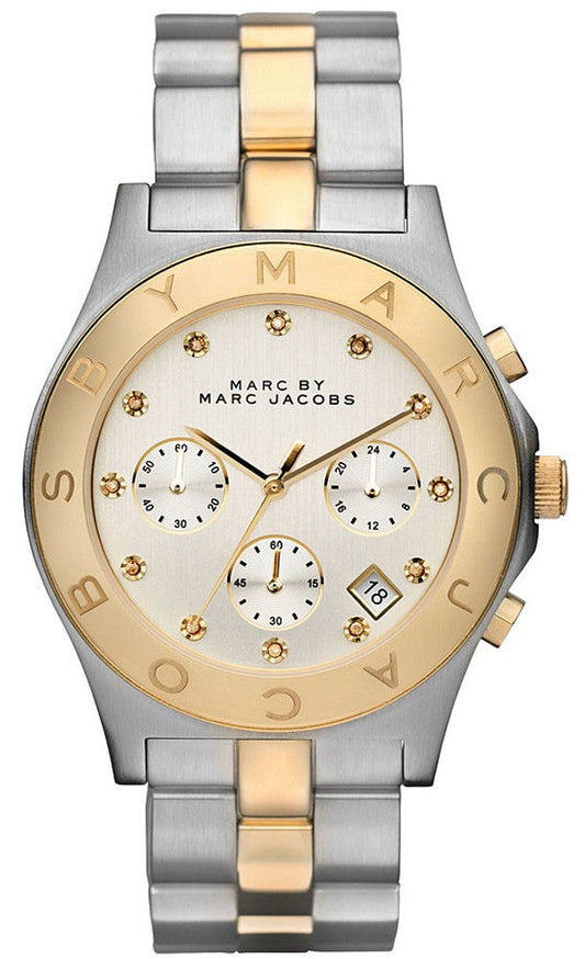  Shop Authentic Marc Jacobs Blade Chronograph Silver Dial Two Tone Steel Strap Watch for Women - MBM3177 - Luxxuri