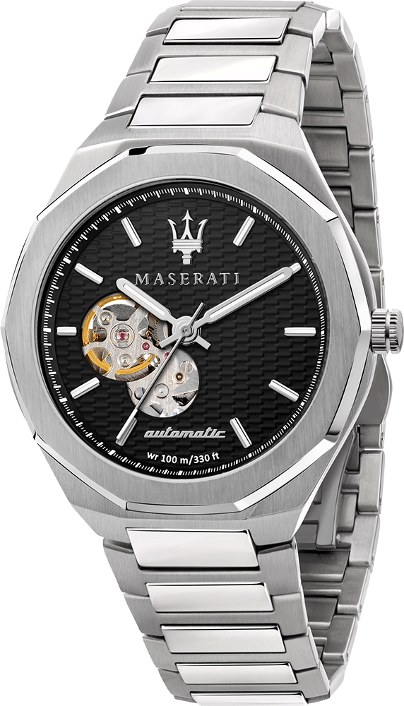  Shop Authentic Maserati Stile Skeleton Automatic Black Dial Silver Steel Strap Watch For Men - R8823142002 - Luxxuri