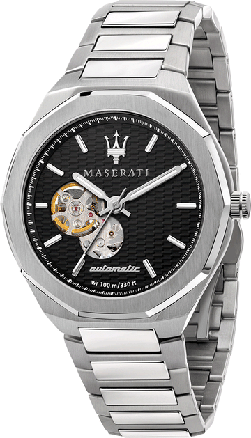  Shop Authentic Maserati Stile Skeleton Automatic Black Dial Silver Steel Strap Watch For Men - R8823142002 - Luxxuri