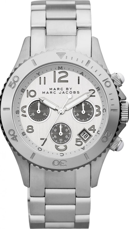  Shop Authentic Marc Jacobs Marc Chronograph Silver Dial Silver Steel Strap Watch for Men - MBM3155 - Luxxuri