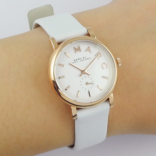 Marc Jacobs Baker White Dial White Leather Strap Watch for Women - MBM1283