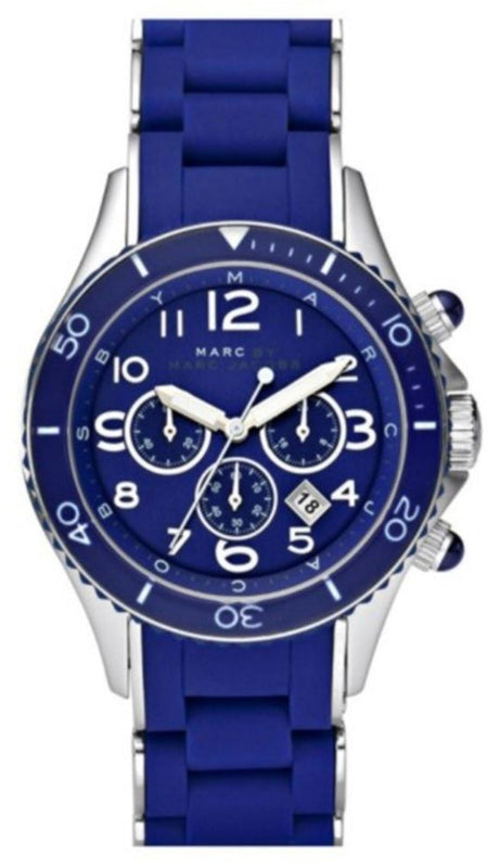  Shop Authentic Marc Jacobs Rock Chronograph Blue Dial Blue Silicone Strap Watch for Women - MBM2548 - Luxxuri