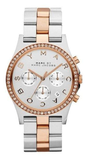  Shop Authentic Marc Jacobs Henry Chronograph Silver Dial Two Tone Steel Strap Watch for Women - MBM3106 - Luxxuri