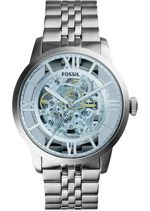  Shop Authentic Fossil Townsman Automatic Skeleton Blue Dial Silver Steel Strap Watch for Men - ME3073 - Luxxuri