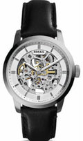 Fossil Townsman Automatic Skeleton White Dial Black Leather Strap Watch for Men - ME3085