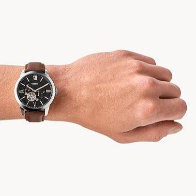Fossil Townsman Automatic Black Dial Brown Leather Strap Watch for Men - ME3061