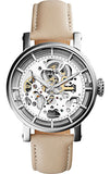  Shop Authentic Fossil Boyfriend Automatic Skeleton Silver Dial White Leather Strap Watch for Women - ME3069 - Luxxuri