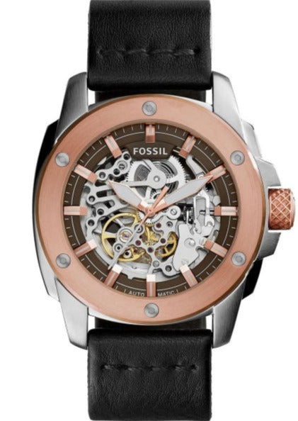  Shop Authentic Fossil Modern Machine Automatic Skeleton Dial Black Leather Strap Watch for Men - ME3082 - Luxxuri