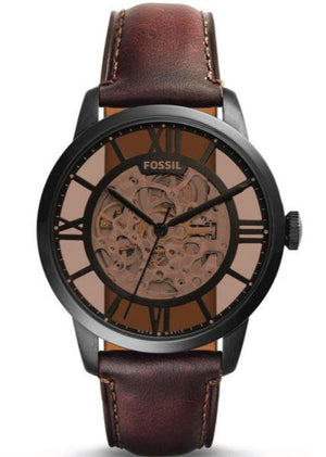 Shop Authentic Fossil Townsman Automatic Skeleton Brown Dial Brown Leather Strap Watch for Men - ME3098 - Luxxuri