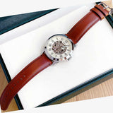  Shop Authentic Fossil Grant Automatic Beige Skeleton Dial Brown Leather Strap Watch for Men - ME3099 - Luxxuri