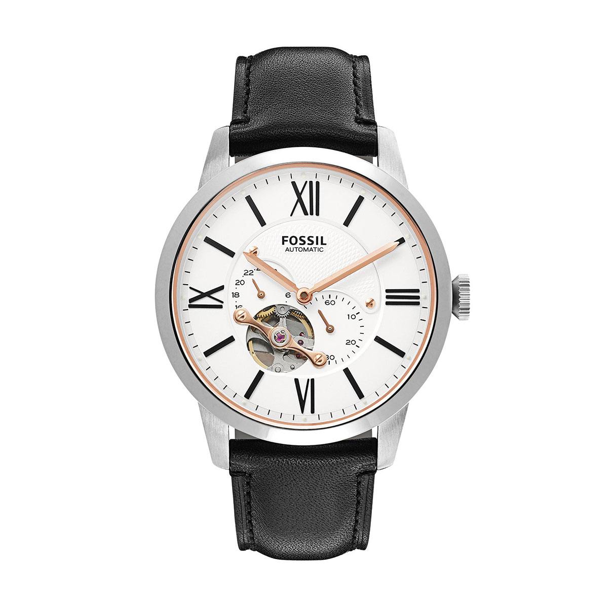  Shop Authentic Fossil Townsman Automatic White Dial Black Leather Strap Watch for Men - ME3104 - Luxxuri