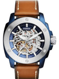  Shop Authentic Fossil Modern Machine Automatic Skeleton Silver Dial Brown Leather Strap Watch for Men - ME3135 - Luxxuri