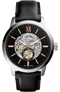  Shop Authentic Fossil Townsman Skeleton Black Dial Black Leather Strap Watch for Men - ME3153 - Luxxuri