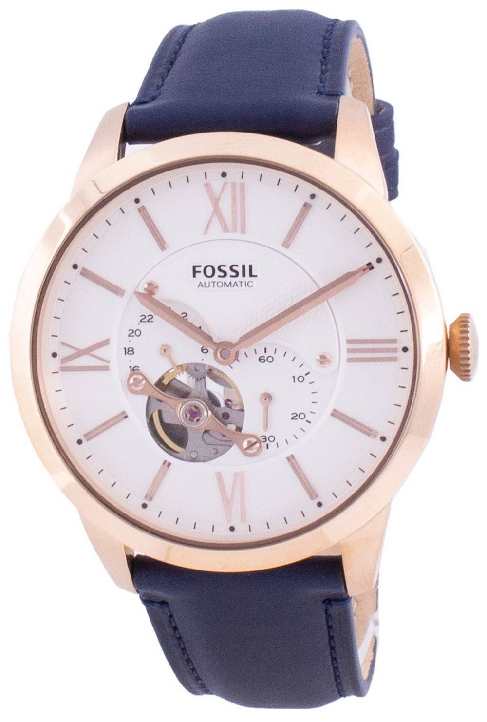  Shop Authentic Fossil Townsman Automatic White Dial Navy Blue Leather Strap Watch for Men - ME3171 - Luxxuri