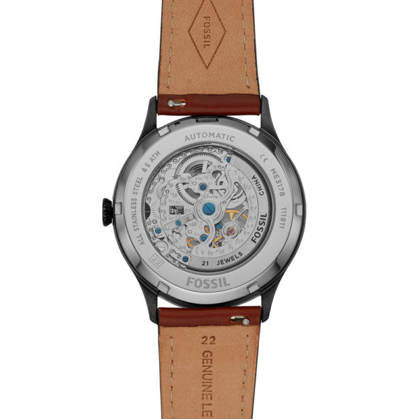  Shop Authentic Fossil Forrester Automatic Skeleton Grey Dial Brown Leather Strap Watch for Men - ME3178 - Luxxuri