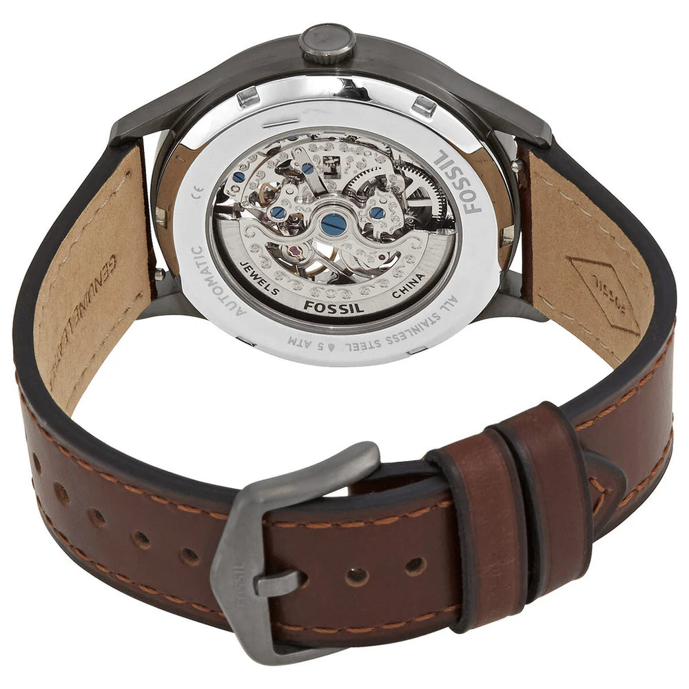  Shop Authentic Fossil Forrester Automatic Skeleton Grey Dial Brown Leather Strap Watch for Men - ME3178 - Luxxuri